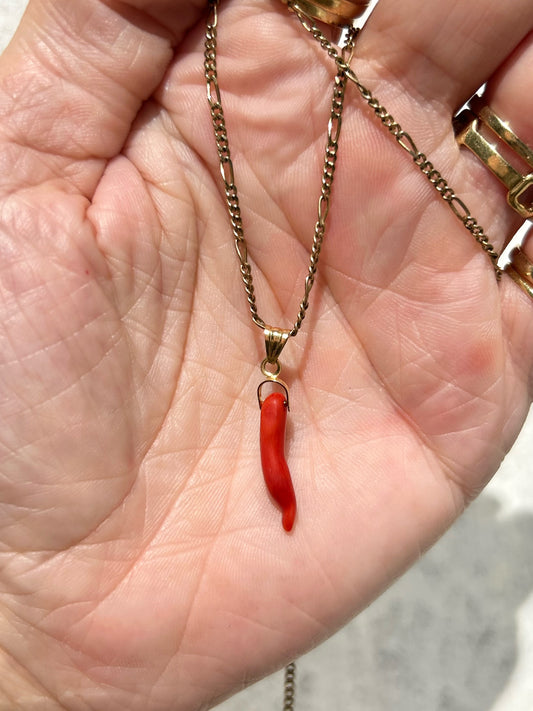 Vintage 18ct Blood Coral Cornicello Pendant