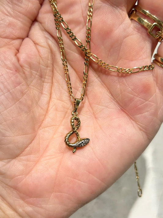 Vintage 14ct Gold Diamond Snake Pendant