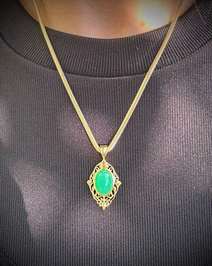 Estate 9ct Gold Chrysoprase & Rock Crystal Pendant