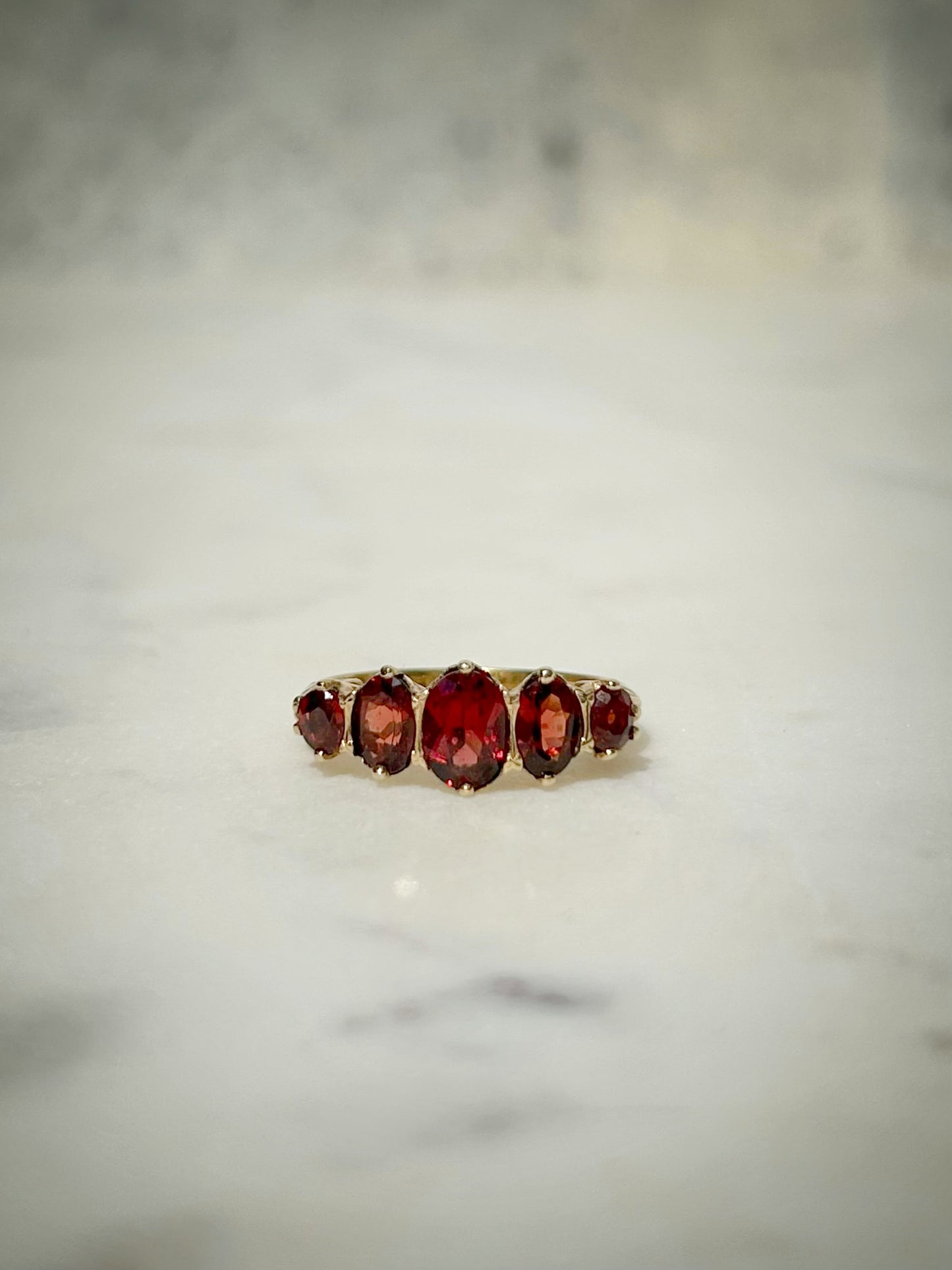 Vintage 9ct Gold Five Stone Garnet Ring