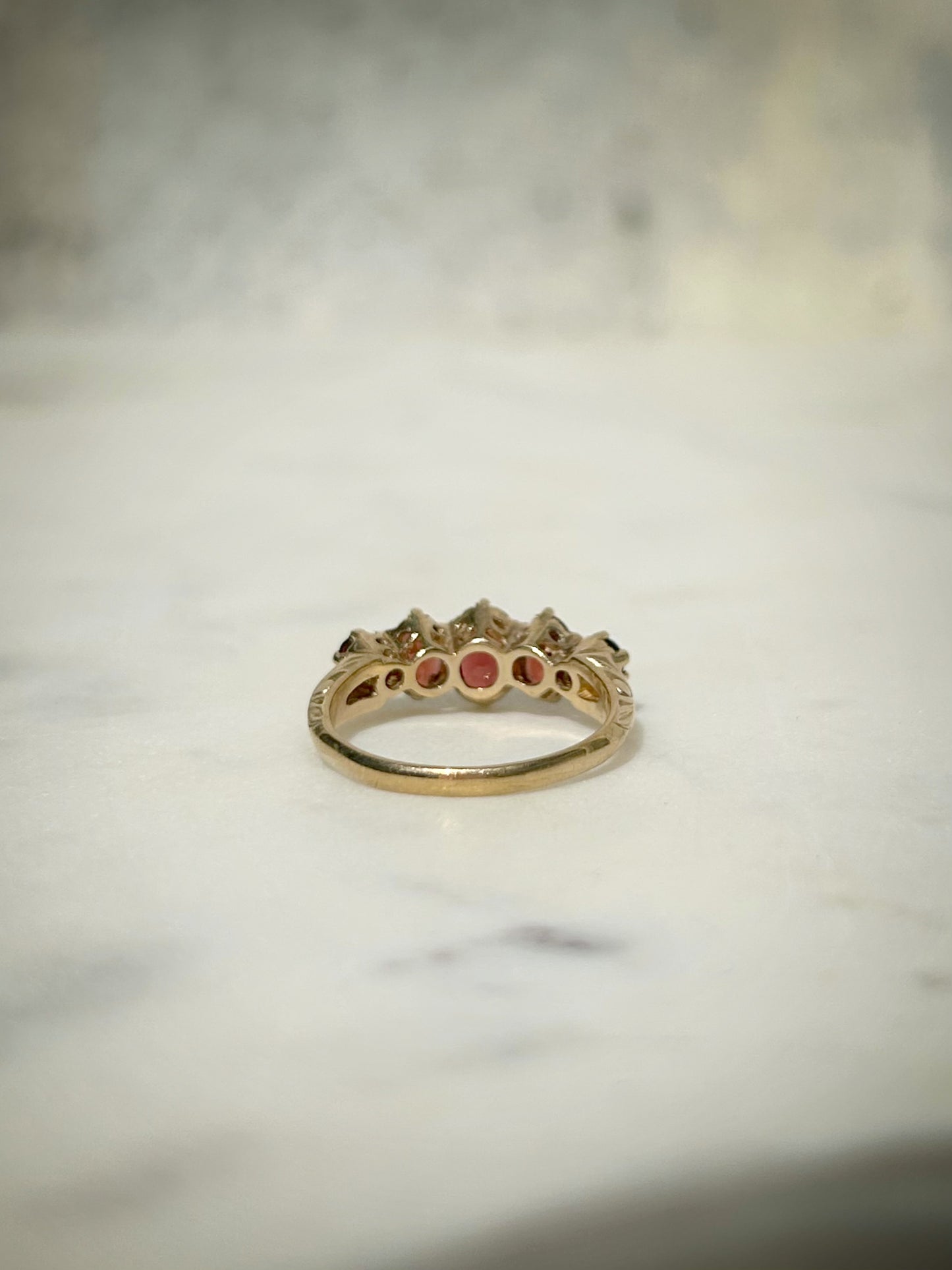 Vintage 9ct Gold Five Stone Garnet Ring