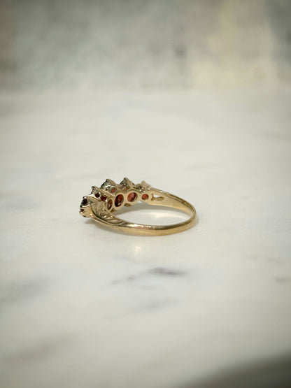 Vintage 9ct Gold Five Stone Garnet Ring