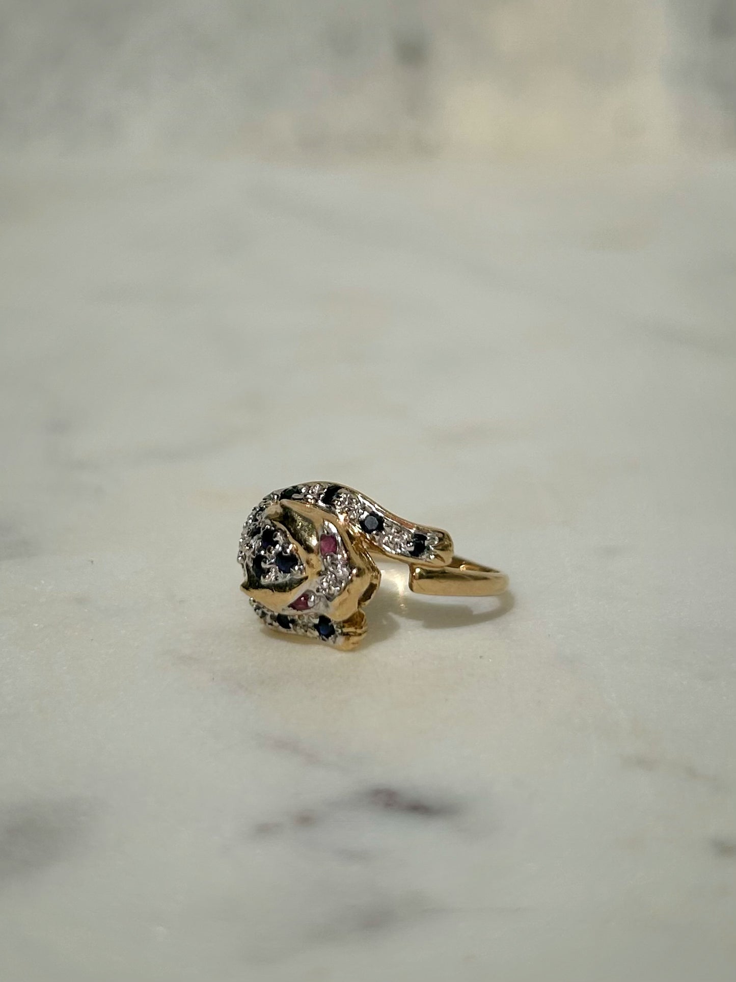 Vintage 14ct Sapphire Ruby Leopard Ring