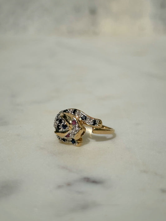 Vintage 14ct Sapphire Ruby Leopard Ring