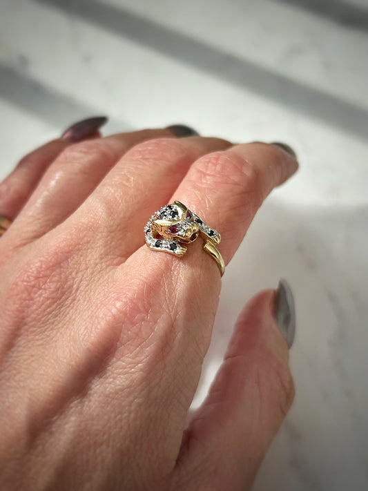 Vintage 14ct Sapphire Ruby Leopard Ring