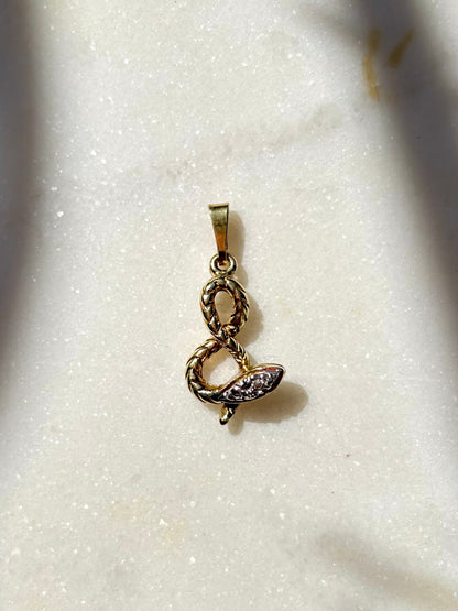 Vintage 14ct Gold Diamond Snake Pendant