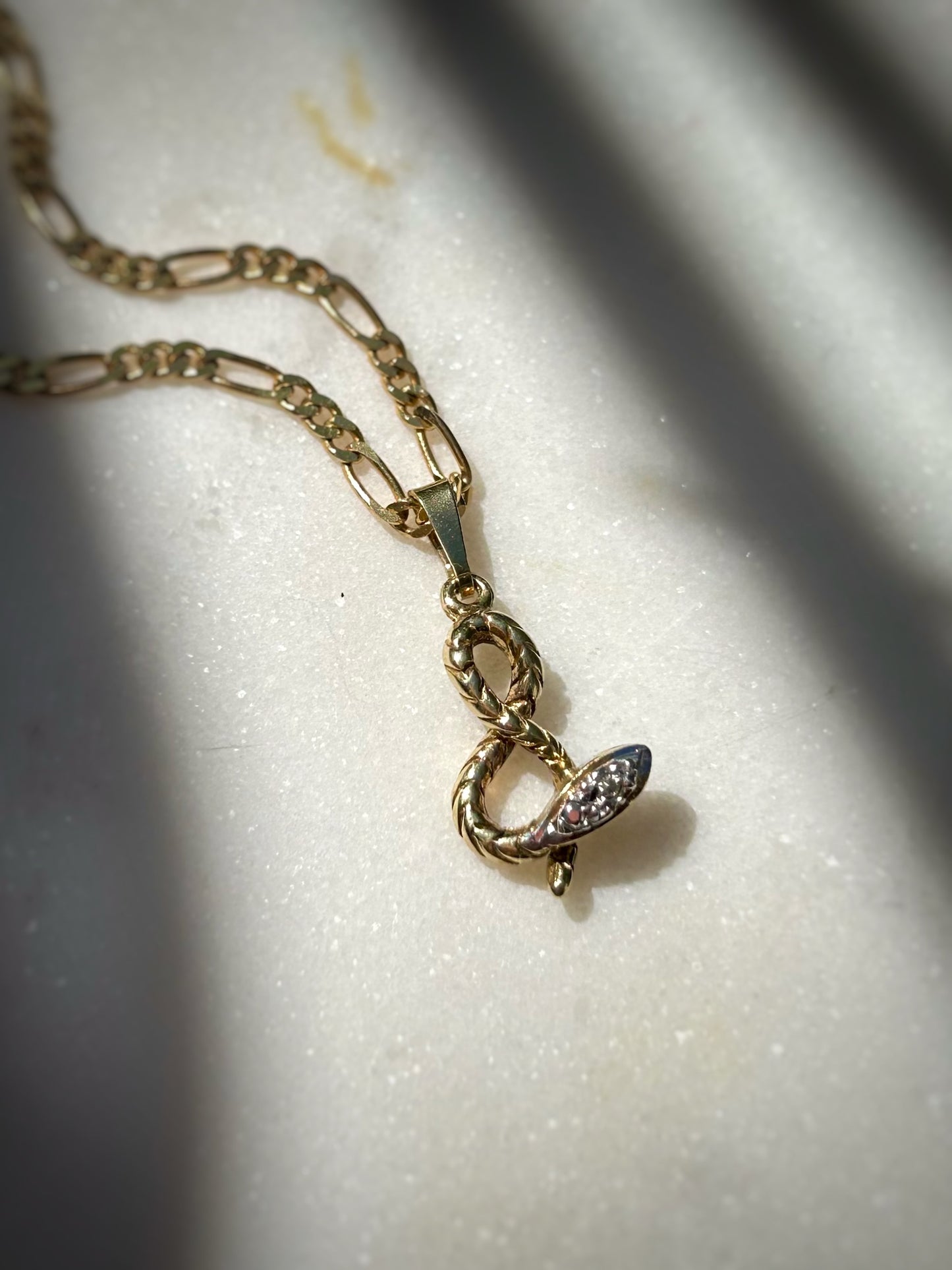 Vintage 14ct Gold Diamond Snake Pendant