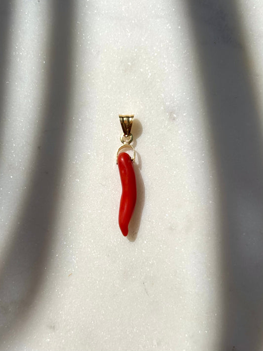 Vintage 18ct Blood Coral Cornicello Pendant