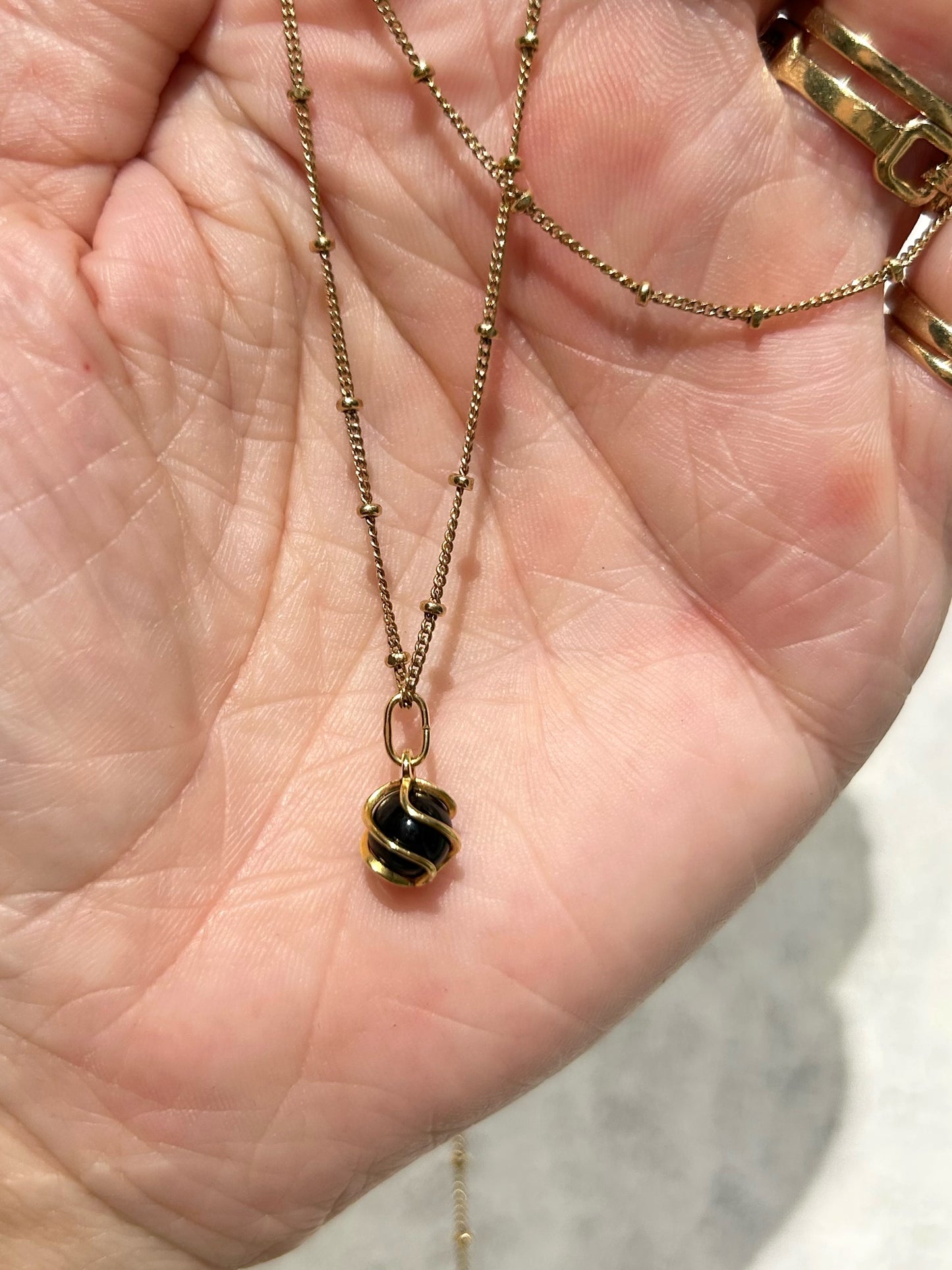 Vintage 8ct Obsidian Sphere Charm