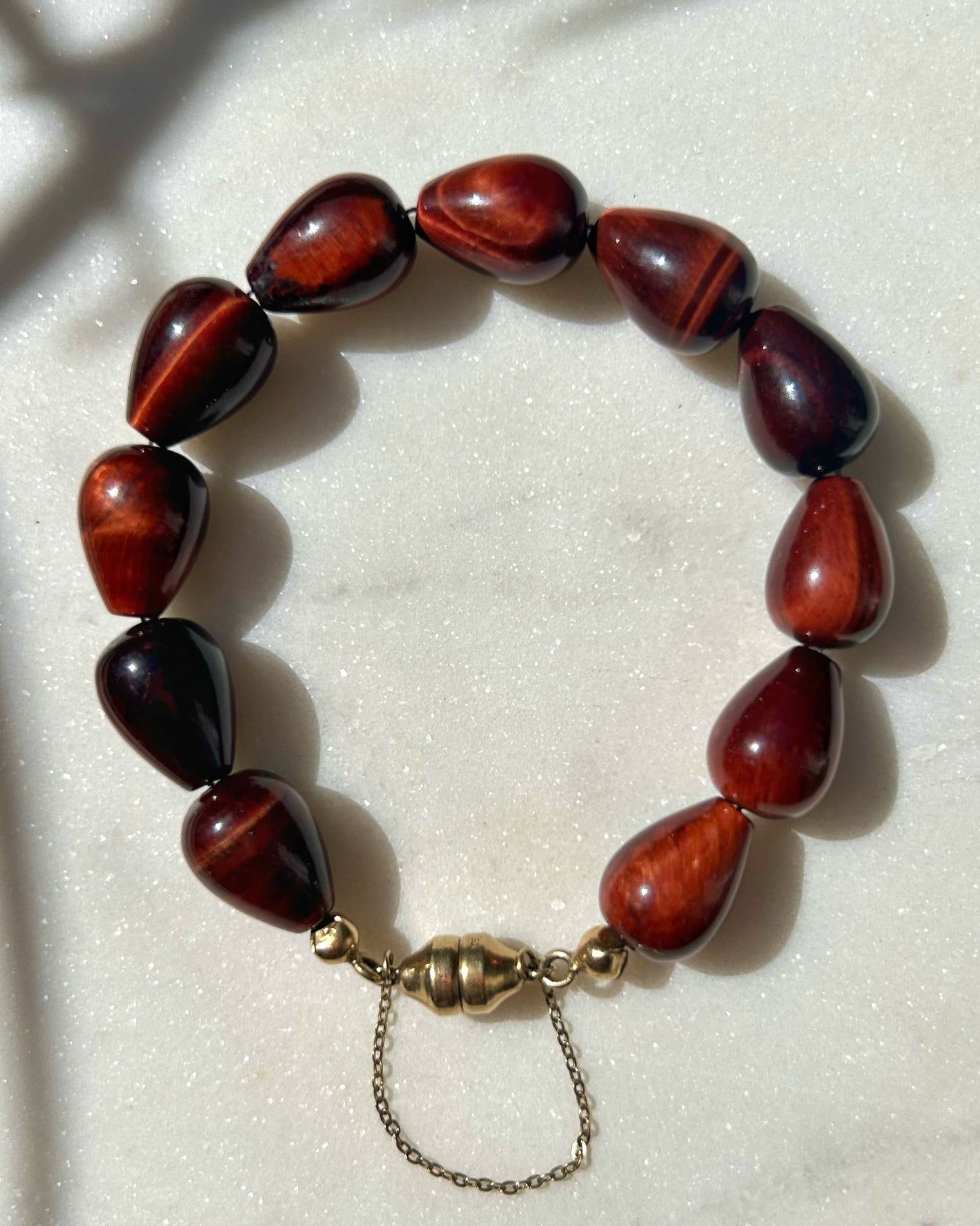 Vintage Red Tiger Eye Bracelet with 9ct Gold Clasp