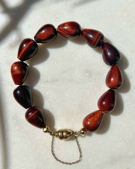 Vintage Red Tiger Eye Bracelet with 9ct Gold Clasp