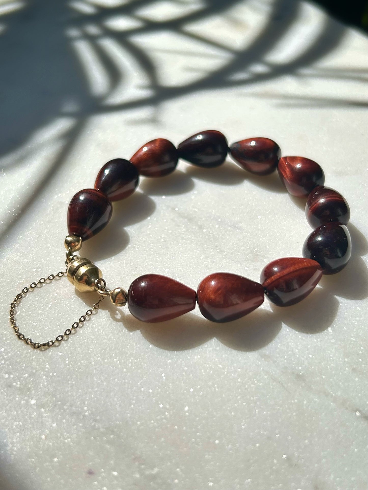Vintage Red Tiger Eye Bracelet with 9ct Gold Clasp