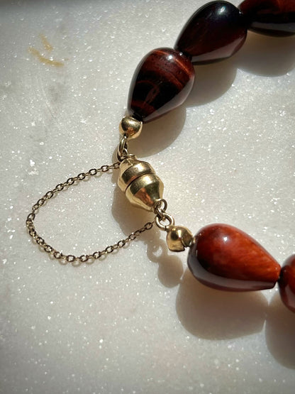 Vintage Red Tiger Eye Bracelet with 9ct Gold Clasp