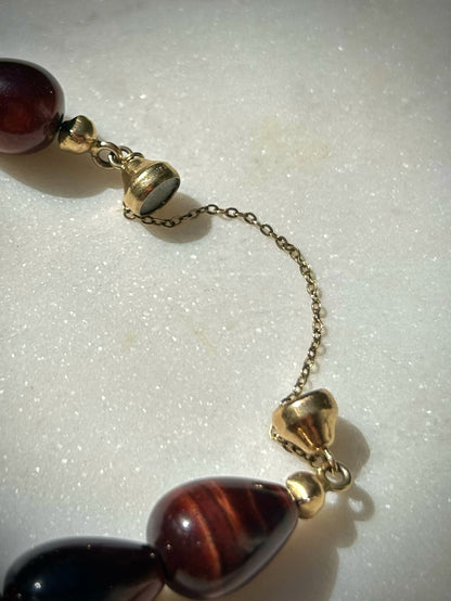 Vintage Red Tiger Eye Bracelet with 9ct Gold Clasp