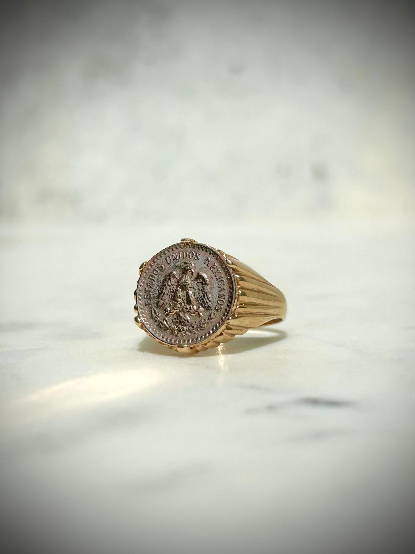 Antique 9ct ring with 14ct Mexican Dos Pesos Coin