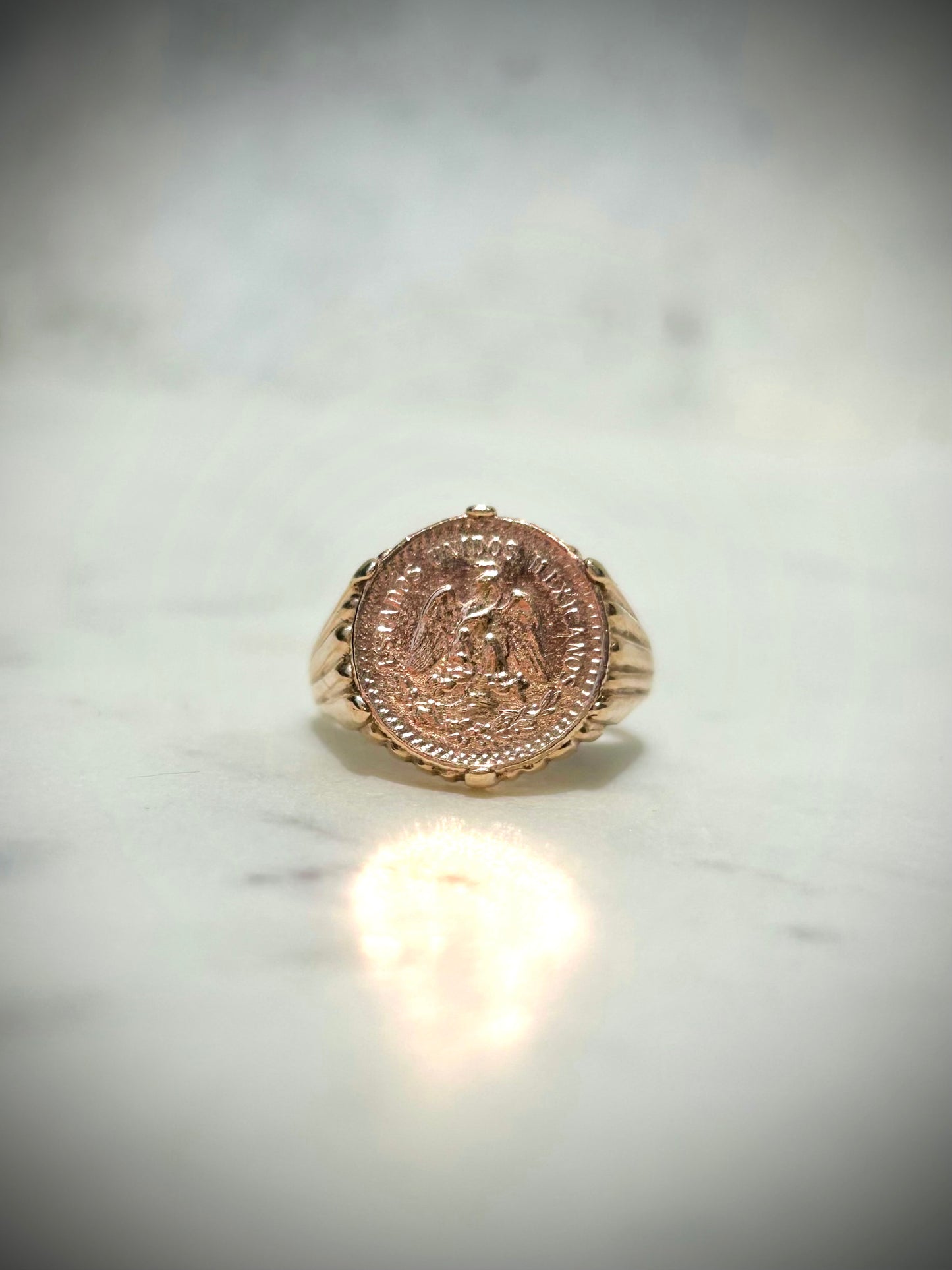 Antique 9ct ring with 14ct Mexican Dos Pesos Coin