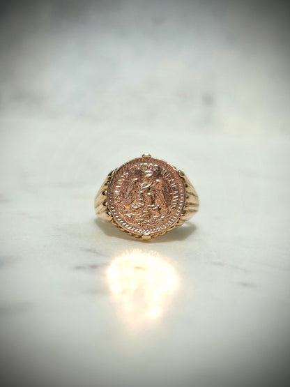 Antique 9ct ring with 14ct Mexican Dos Pesos Coin