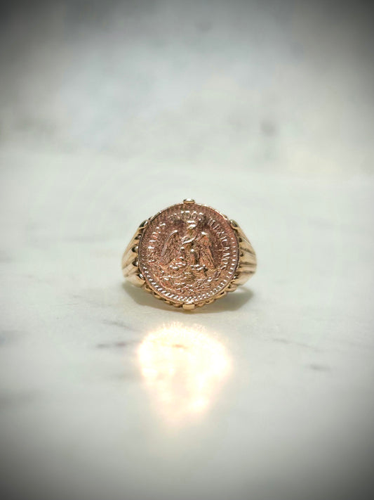 Antique 9ct ring with 14ct Mexican Dos Pesos Coin