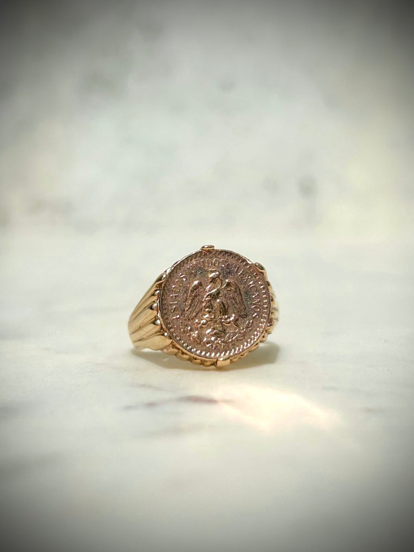 Antique 9ct ring with 14ct Mexican Dos Pesos Coin