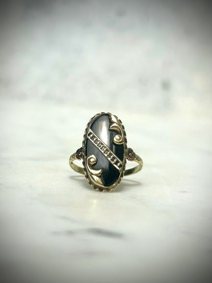 Antique 14ct Onyx Art Nouveau Ring