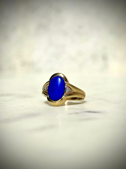 Vintage Estate 8ct Blue Cabochon & Diamond Ring