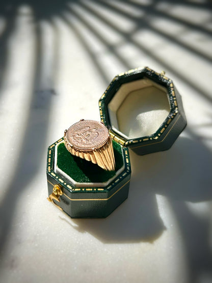 Antique 9ct ring with 14ct Mexican Dos Pesos Coin