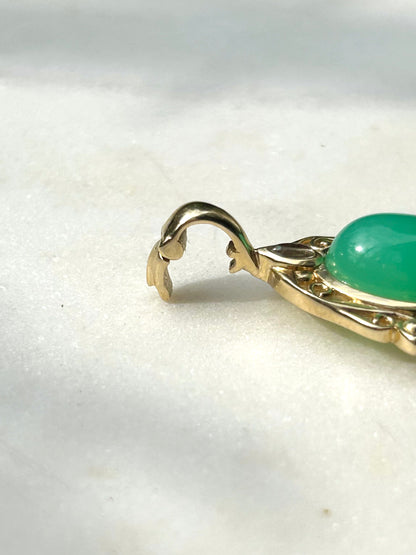 Estate 9ct Gold Chrysoprase & Rock Crystal Pendant