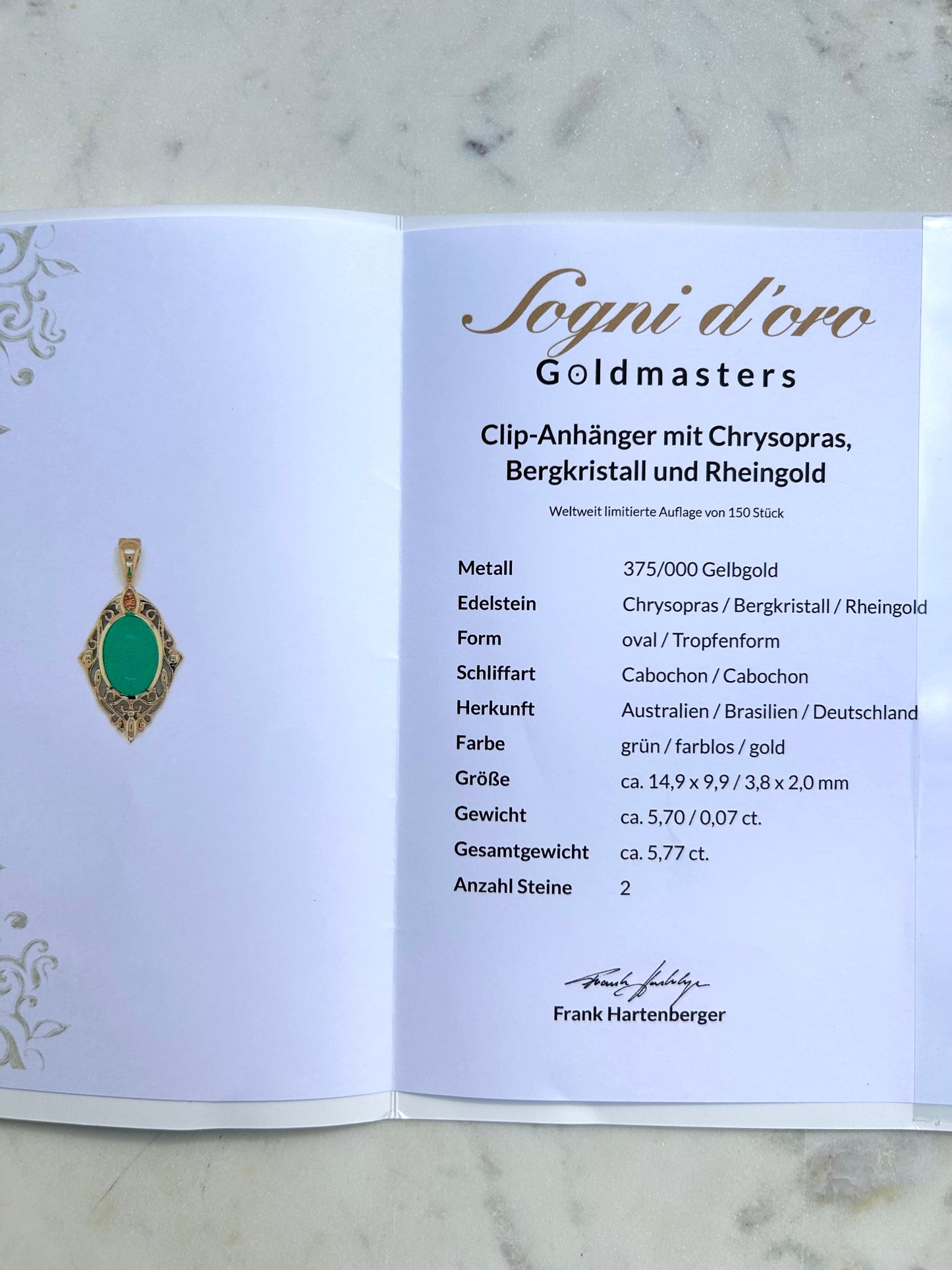 Estate 9ct Gold Chrysoprase & Rock Crystal Pendant