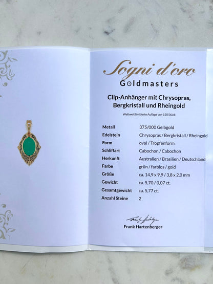 Estate 9ct Gold Chrysoprase & Rock Crystal Pendant