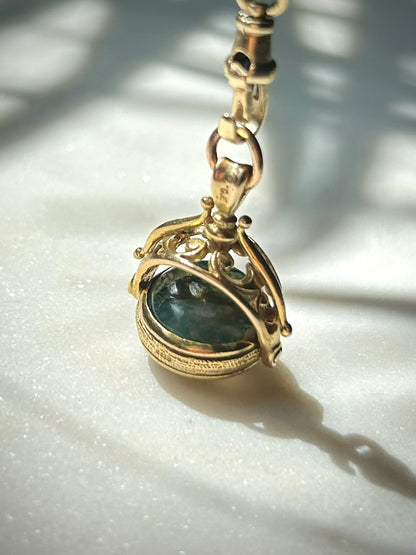 Antique 9ct Moss Agate Spinner Pendant