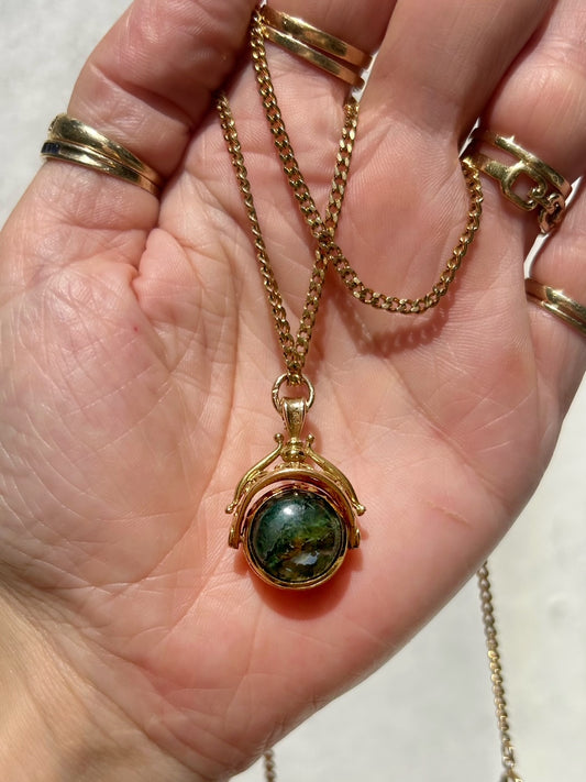 Antique 9ct Moss Agate Spinner Pendant