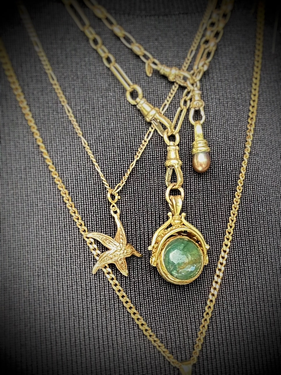 Antique 9ct Moss Agate Spinner Pendant