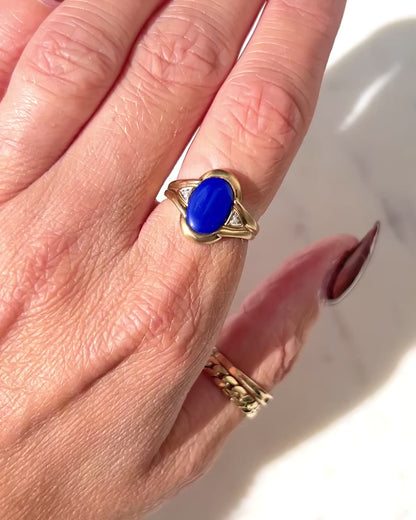 Vintage Estate 8ct Blue Cabochon & Diamond Ring