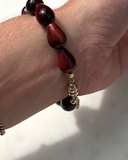 Vintage Red Tiger Eye Bracelet with 9ct Gold Clasp