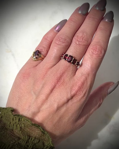 Vintage 9ct Gold Five Stone Garnet Ring