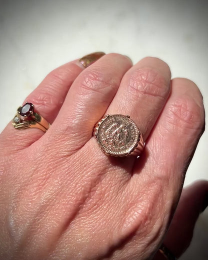 Antique 9ct ring with 14ct Mexican Dos Pesos Coin